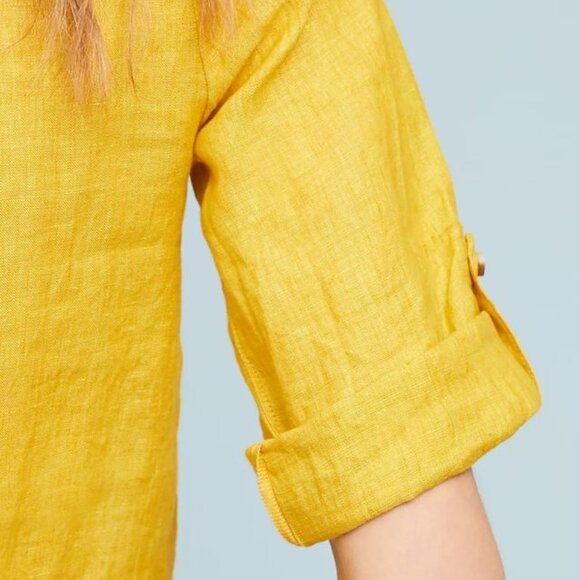 NWOT Maeve Linen Lace-Up Blouse in Mustard Yellow - Size 4 - Picture 3 of 10